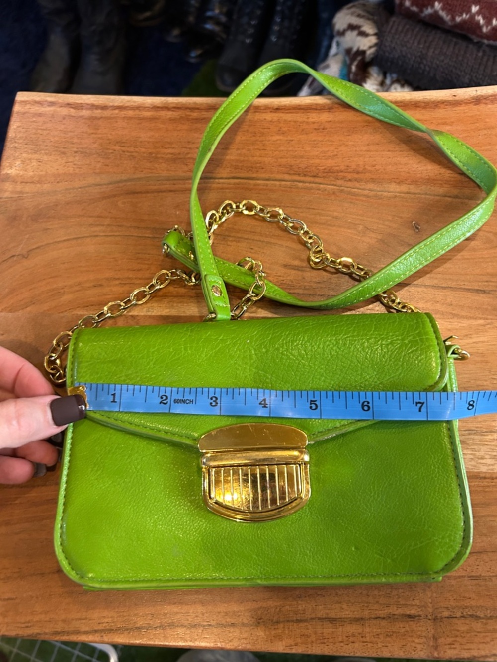 Vintage Baci Green Leather Crossbody Bag with Gold Hardware - Picture 8 of 9